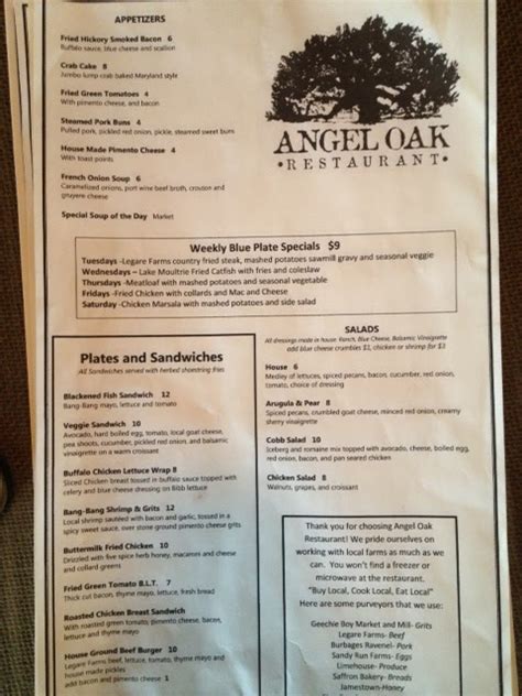 Angel Oak Restaurant : Menu