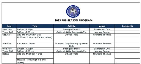 Updated pre-season schedule...