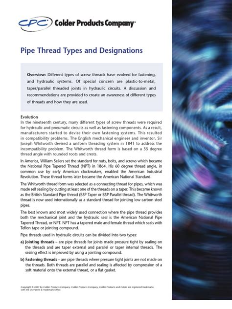 Pipe Thread Types and Designations | PDF | Pipe (Fluid Conveyance) | Screw