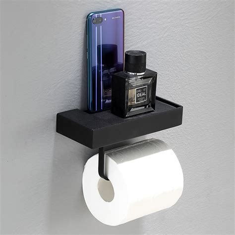 Exquisite Wall Mount Shelf Black Toilet Paper Holder Bathroom Square ...