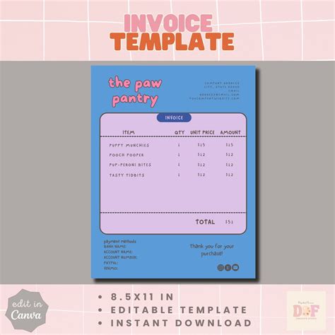 Invoice Template for Small Business Editable and Printable - Etsy