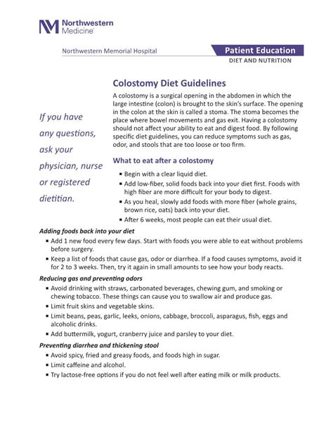 Colostomy Diet Guidelines a Colostomy Is a Surgical Opening in the ...