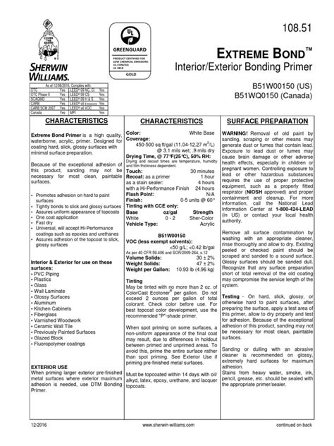 Sherwin Williams Extreme Bond Primer | PDF | Paint | Industrial Processes