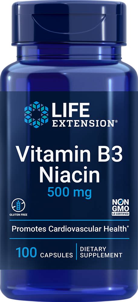 Vitamin B3 Niacin, 500 mg, 100 capsules - Life Extension