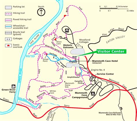 Mammoth Cave visitor center area trail map - Ontheworldmap.com