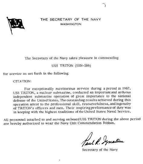 Navy Unit Commendation Established by the Secretary of the Navy on December 18