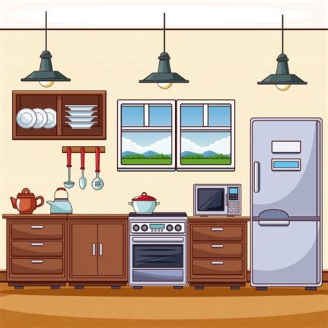 Kitchen interior scenery colorful cartoons Premium Vector | Free Vector #Freepik #vector # ...