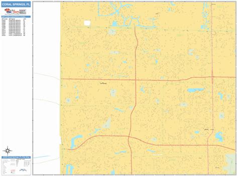 Coral Springs Florida Zip Code Wall Map (Basic Style) by MarketMAPS
