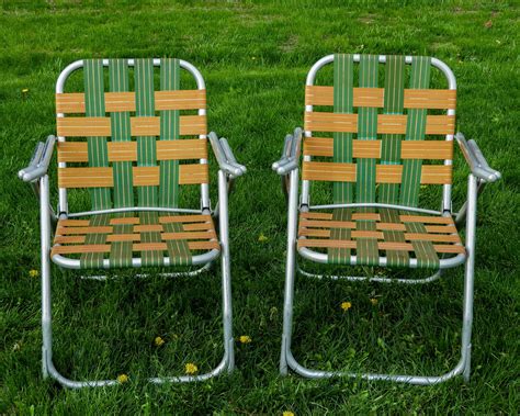 Vintage Lawn Chairs (2), Green & Gold, Tubed Aluminum, Metal Frame ...