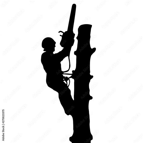 Arborist working at height, silhouette Stock Vector | Adobe Stock