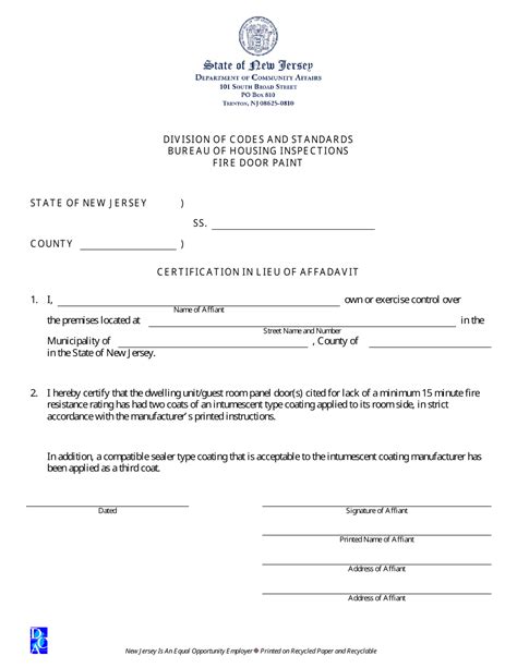 New Jersey Affidavit for Fire Resistance Paint on Door - Fill Out, Sign ...