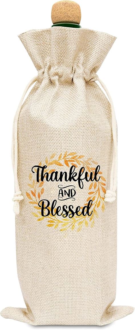 Amazon.com: Fall Thanksgiving Wine Bags - Thankful and Blessed Themed Cotton linen Wine Gift Bag ...