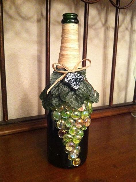 Wine bottle decorated with green grapes | Wine bottle decor, Bottles decoration, Wine bottle crafts