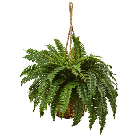 Nearly Natural 29 in. Boston Fern Hanging Basket-6931 - The Home Depot