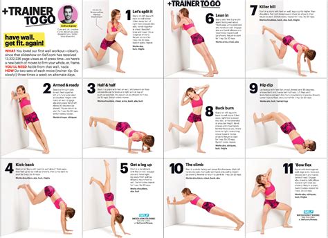 Wall workout from SELF mag | Fitness | Pinterest | Wall workout, Workout and Exercises