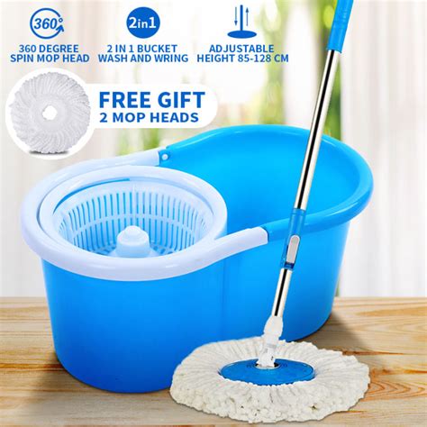 360° Rotating Spin Mop with Bucket Complete Set with 2 Mop Heads ...