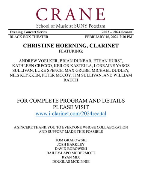 02.16.24 Faculty Recital, Christine Hoerning, Clarinet by The Crane School of Music - Issuu