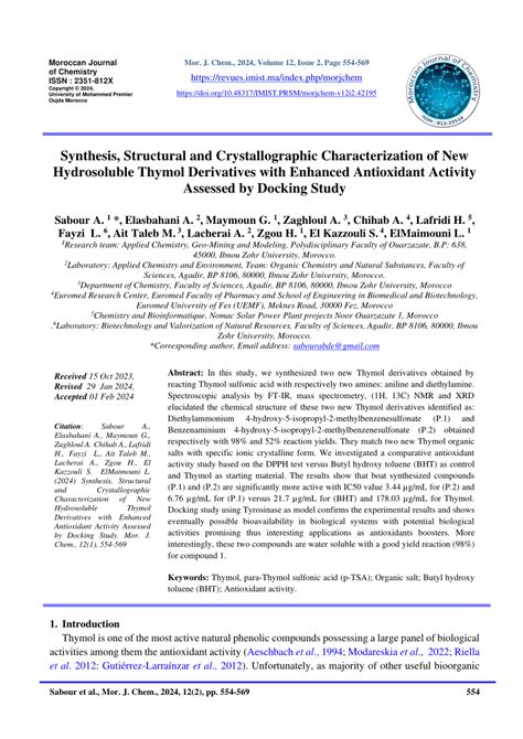 (PDF) Synthesis, Structural and Crystallographic Characterization of New Hydrosoluble Thymol ...