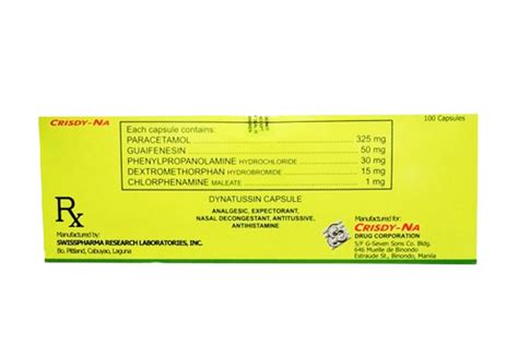 DYNATUSSIN Dextromethorphan Hydrobromide / Guaifenesin / Chlorphenamine Maleate / Paracetamol ...