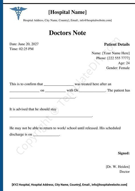 Real Doctors Note For Work Template At Templateart | Doctors note, Hospital, Notes template