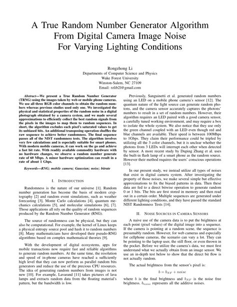 (PDF) A True Random Number Generator algorithm from digital camera image noise for varying ...