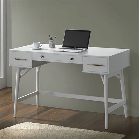 Coaster 3 Drawer Mid Century Modern Writing Desk in White - 800745