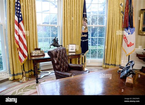 The Resolute desk is seen in the Oval Office of the White House March 31, 2017 in Washington, DC ...