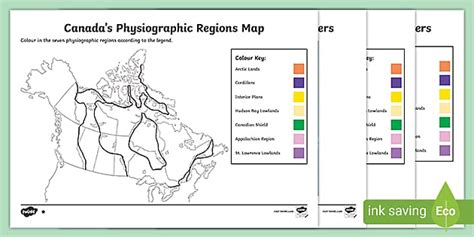 Canada's Geographical Regions Map Differentiated Colouring Page