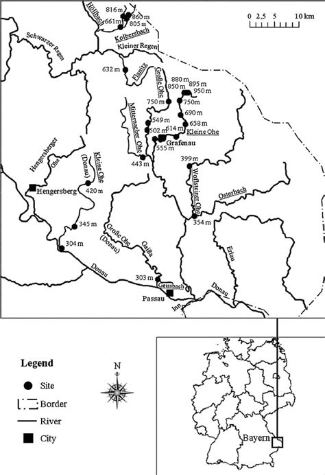 Map of the study sites (black circles) in the Bavarian Forest. The... | Download Scientific Diagram