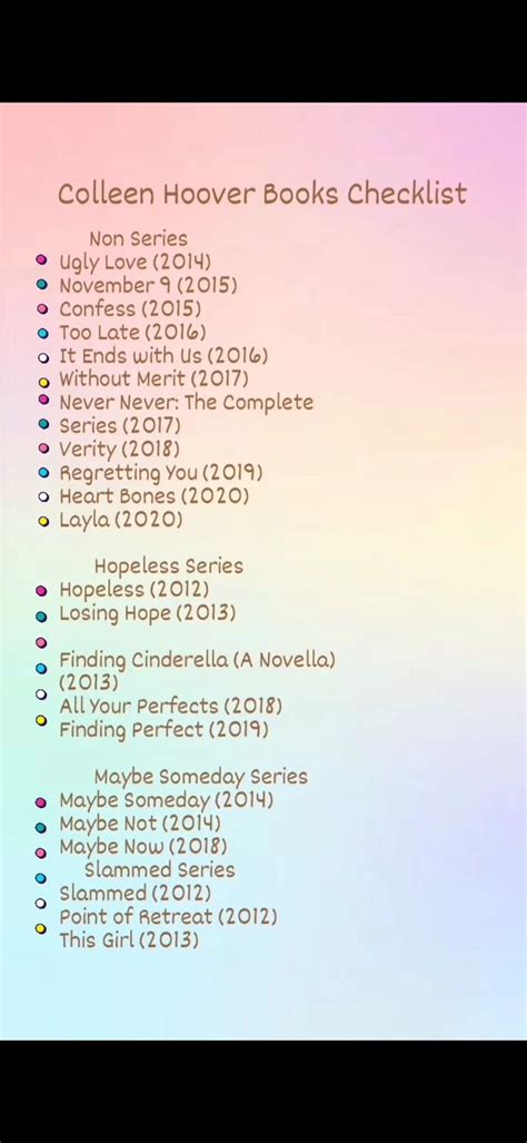 Colleen Hoover Books In Order Printable List