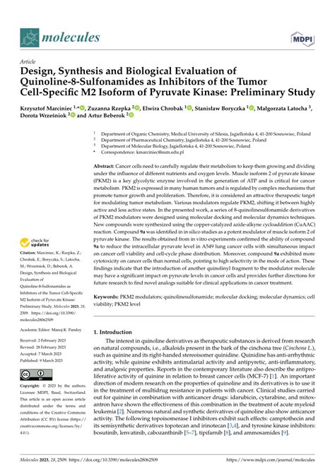 (PDF) Design, Synthesis and Biological Evaluation of Quinoline-8-Sulfonamides as Inhibitors of ...