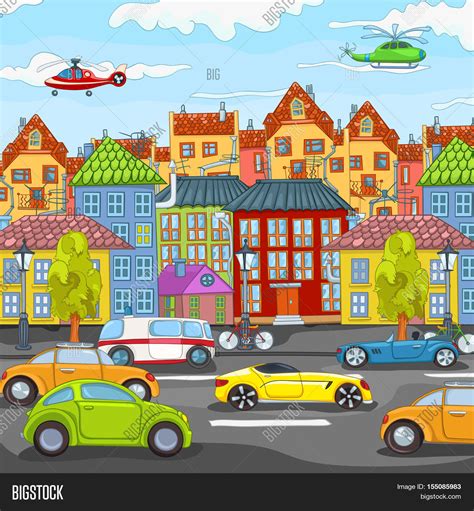 Hand Drawn Cartoon Street City Image & Photo | Bigstock