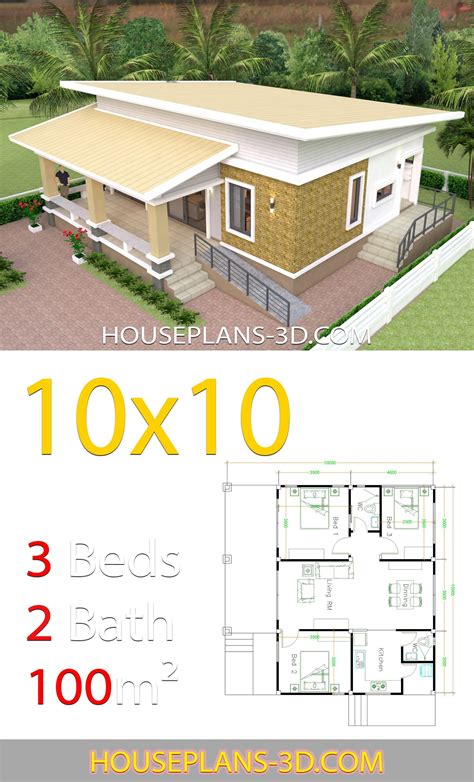 house flooring #flooring House Design 10x10 with 3 Bedrooms full interior - House Plans 3D ...