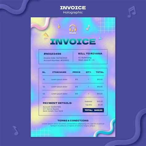 Premium PSD | Holographic effect invoice template