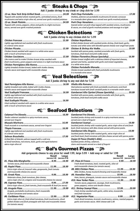 Menu at Sal's Italian Ristorante restaurant, Pembroke Pines, 15717 Pines Blvd # C5