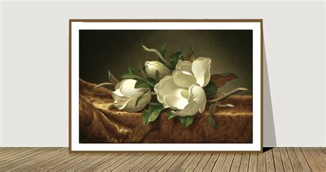 Magnolias on Gold Velvet Cloth by Martin Johnson Heade Fine Art Print Naturemort Art, Still Life ...