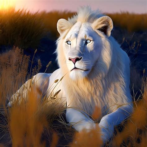 Premium Photo | A white lion in the grass