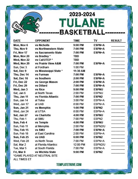 Tulane Women'S Basketball Schedule 2024 - Prudy Kimberley