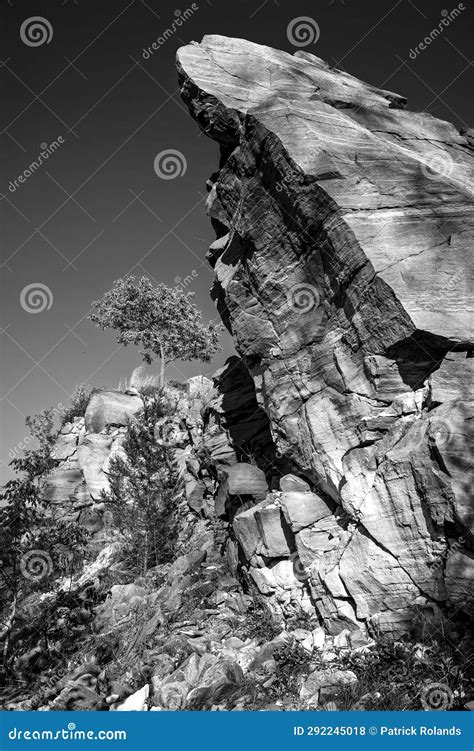 Black and White Landscape of a Rock Formation Stock Photo - Image of ...