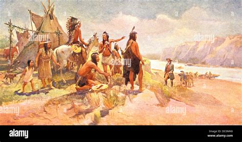 1800s 1802 TO 1806 SCENE LEWIS & CLARK EXPEDITION MEETING NATIVE Stock Photo, Royalty Free Image ...