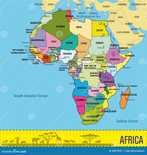 Map of Africa with All Countries and Their Capitals Stock Vector ...