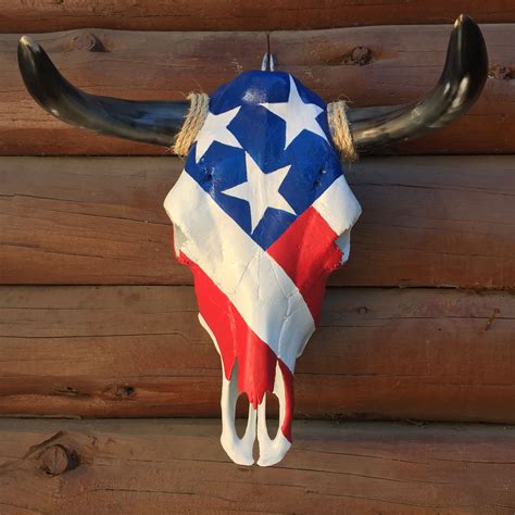 Red white and blue cow skull | Cow skull art, Cow skull decor, Painted ...