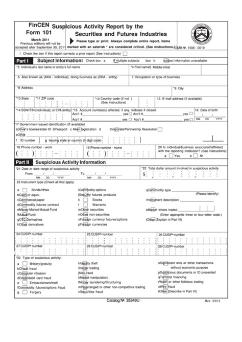 Fillable Fincen Form 101 - Suspicious Activity Report By The Securities And Futures Industries ...