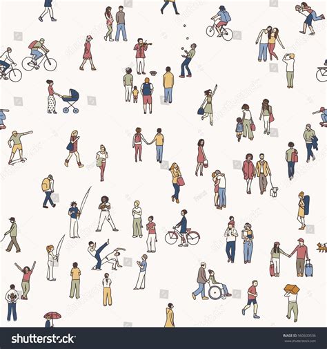 Seamless pattern of tiny people: pedestrians in the street, a diverse ...