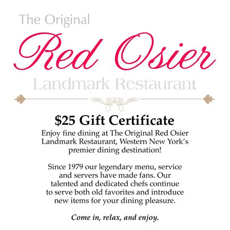 $25 Gift Certificate - The Red Osier Landmark Restaurant