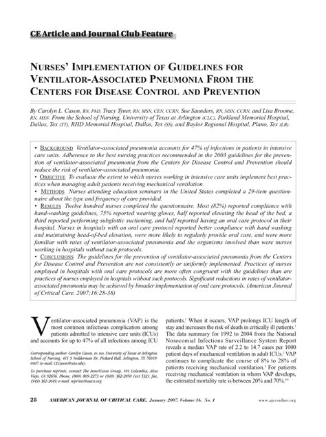 (PDF) Nurses’ Implementation of Guidelines for Ventilator-Associated Pneumonia From the Centers ...