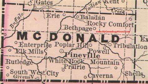 McDonald County, Missouri 1886 Map Pineville Rutledge