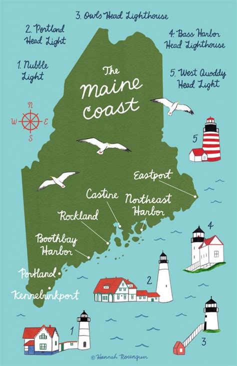 Map Of The Maine Coast 11X17 Poster | Etsy - Printable Map Of Maine Lighthouses - Printable Maps