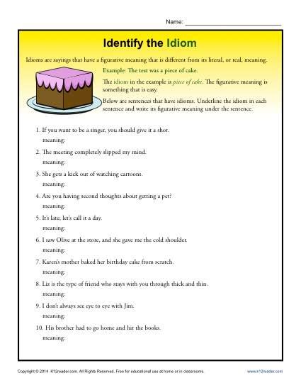 Identify the Idioms | 4th and 5th Grade Worksheets