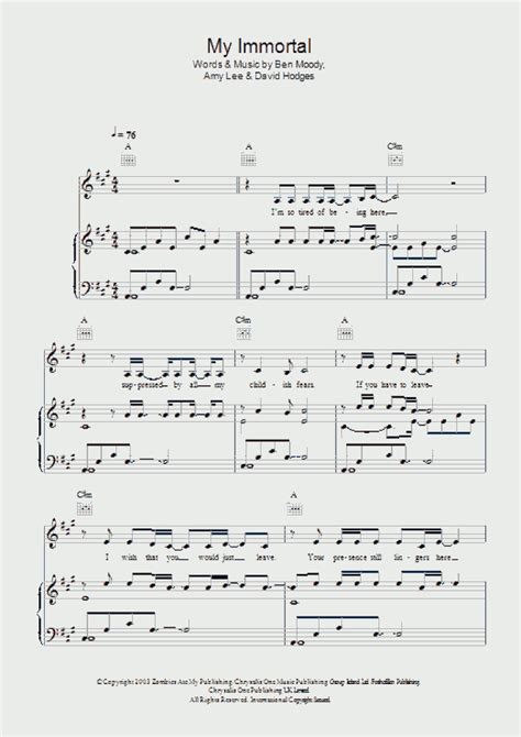 My Immortal Piano Sheet Music | OnlinePianist